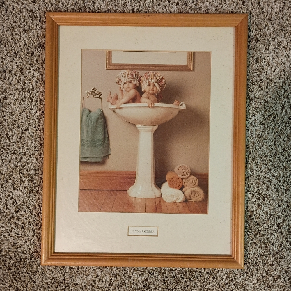 Framed Anne Geddes Baby Bath Art Print 12x15